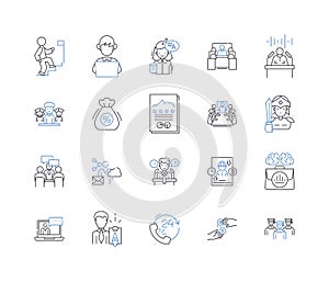 Staff capability line icons collection. Proficient, Skilled, Knowledgeable, Competent, Experienced, Resourceful photo