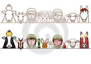 Staff and farm animals border set