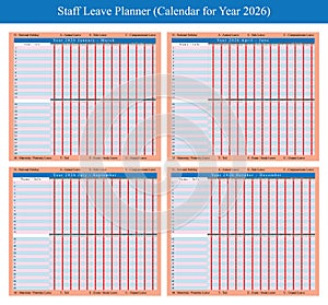 Staff holiday planner 2026