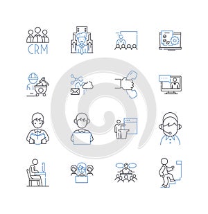 Staff improvement line icons collection. Training, Development, Coaching, Feedback, Motivation, Empowerment, Progression