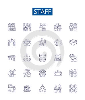 Staff line icons signs set. Design collection of Employees, Crew, Personnel, Workers, Team, Fixture, Helpers, Operatives