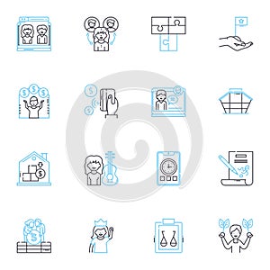 Staff linear icons set. Team, Personnel, Manpower, Employees, Workers, Staffing, Crew line vector and concept signs