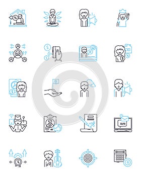 Staff linear icons set. Team, Personnel, Manpower, Employees, Workers, Staffing, Crew line vector and concept signs