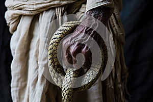 The staff of Moses turning into a snake, Bible story. Generative AI