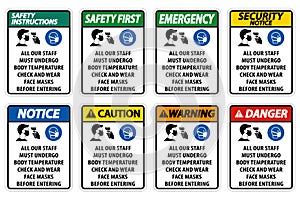 Staff Must Undergo Temperature Check Sign on white background