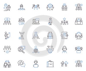 Staff relations line icons collection. Communication, Trust, Respect, Listening, Empathy, Acknowledgment, Collaboration