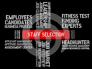 STAFF SELECTION - image with words associated with the topic RECRUITING, word, image, illustration