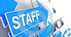 Staff - Text on the Blue Pointer. 3D.