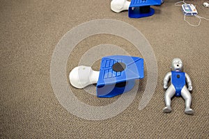 Staff training for CPR first aid with the AED.