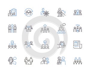 Staff workflow outline icons collection. Staff, Workflow, Planning, Management, Organization, Coordination