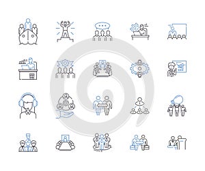 Staff workflow outline icons collection. Staff, Workflow, Planning, Management, Organization, Coordination