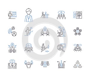 Staff workflow outline icons collection. Staff, Workflow, Planning, Management, Organization, Coordination