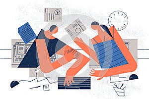 Staff working from home remotely using modern technology. Teleworking or telecommuting conceptual illustration photo