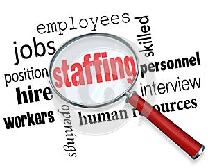 Staffing Magnifying Glass Words Human Resources Hiring Employees