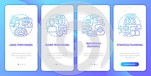 IT staffing models blue gradient onboarding mobile app screen