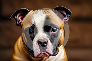 Staffordshire Bull Terrier dog. Portrait of a beautiful Staffordshire Bull Terrier playing in the park. Generative AI