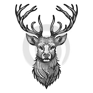 Stag with Antlers and Foliage engraving raster