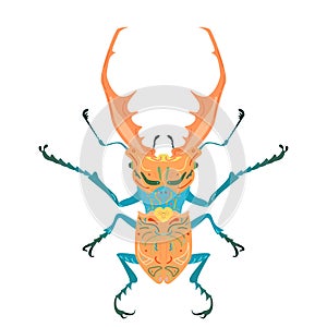 Stag beetle, Lucanus cervus, the largest beetle in Europe, cute vector illustration, stylized isolated image on white