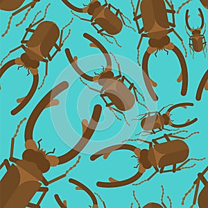 Stag beetle pattern seamless. Beetle with large mandibles background. Baby fabric ornament