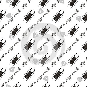 Stag Beetles Bug Vector Graphic Art Seamless Pattern