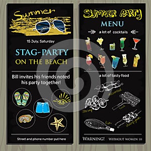 Stag-party invit on the beach. Holiday, vacation, invitation car