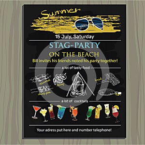 stag-party invite on the beach. Holiday, vacation, invitation c