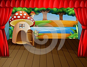 Stage background with mushroom house