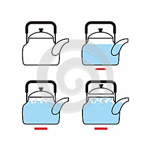 Stage boiling kettle. Cooking instruction of boiled water with w