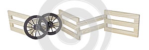 Stage Coach Wheels Against Wooden Fence