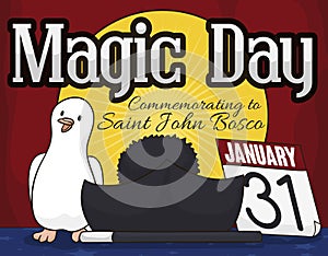 Stage Commemorating Saint John Bosco and Magic Day, Vector Illustration