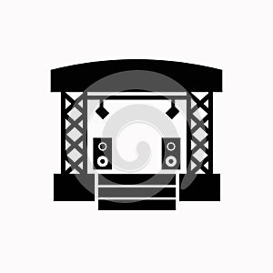 Stage concert, theater, podium, spotlight, stage light, empty stage, musical equipment speakers, simple icons, stage