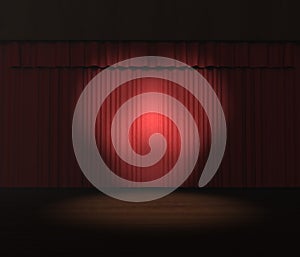 Stage curtain with spotlights on stage