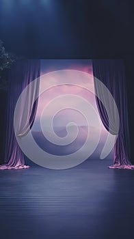 A stage with a curtain and a stage light