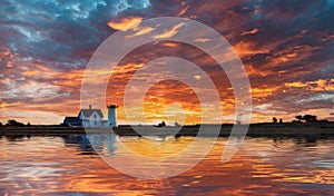 Stage Harbor Lighthouse at Chatham, Cape Cod Reflection