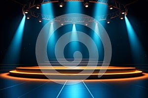 Stage light background with spotlight illuminated stage for entertainment show, concert, performance show. Stage lighting design.
