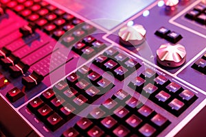 Stage lighting control console at a live event