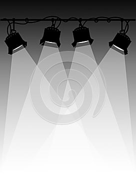 Illustrazione di klieg luci, come quelle utilizzate in uno spettacolo teatrale o un film insieme.