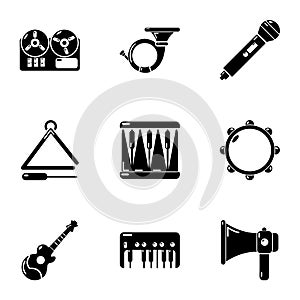 Stage musical icons set, simple style