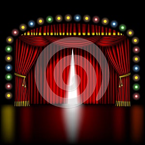 Stage with opening red curtain