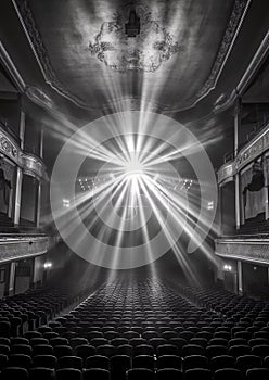 the stage at the opera with a light beam on it