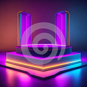 Stage with pink and red tone lights abstract neon light background.