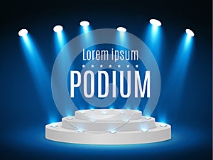 Stage podium with lighting, Stage Podium Scene with for Award Ceremony on blue Background, Vector illustration.