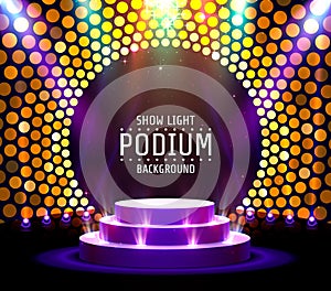 Stage podium with lighting, Stage Podium Scene with for Award Ceremony on golden Background.