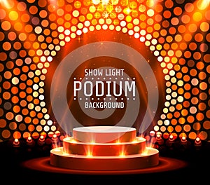 Stage podium with lighting, Stage Podium Scene with for Award Ceremony on golden Background.