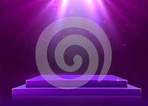 Stage podium with lighting, Stage Podium Scene with for Award Ceremony on purple Background.