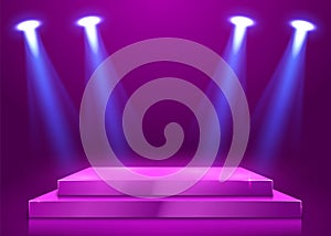 Stage podium with lighting, Stage Podium Scene with for Award Ceremony on red Background.