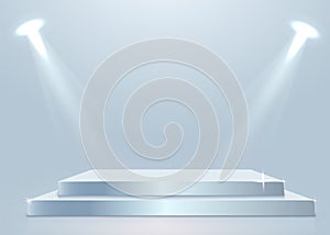 Stage podium with lighting, Stage Podium Scene with for Award Ceremony on white Background.