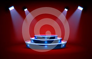 Stage podium with lighting, Stage Podium Scene with for Award, Decor element background. Vector