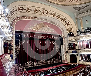 Stage with the red curtain of the opera house