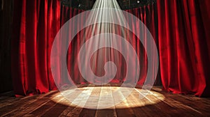 Stage With Red Curtain and Spotlight